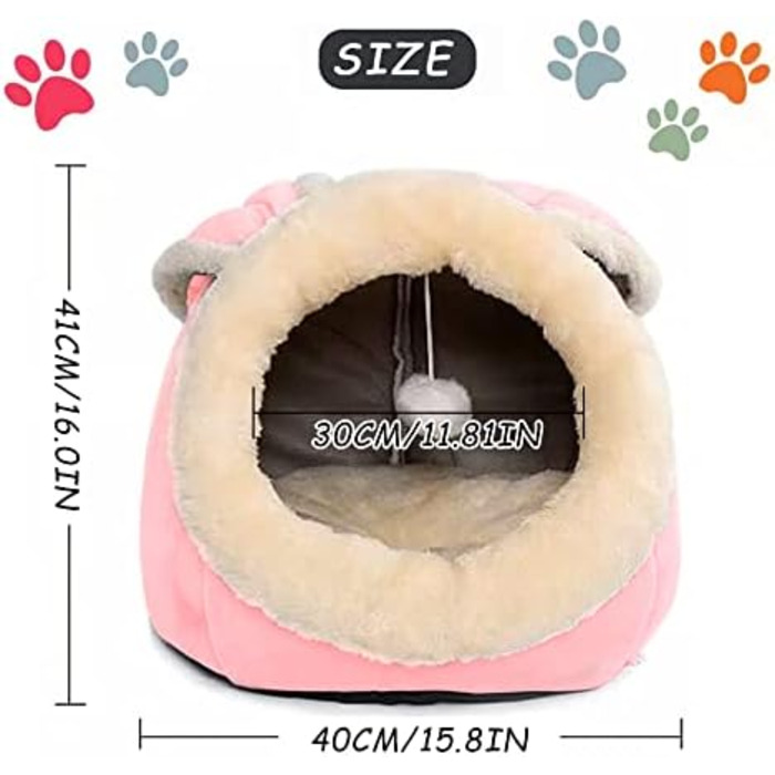 Кішка ліжко для дому, будиночок для кота, меблі для тварин, ліжко для кошенят, намет, печера, м'яке ліжко для собак середніх розмірів, знімний, пральний, м'який пухнастий килимок, рожевий колір