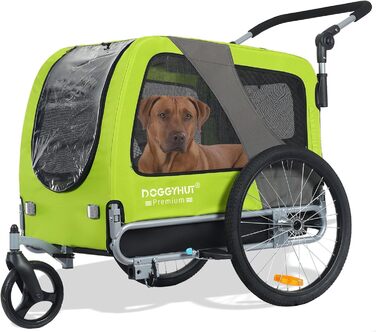 DOGGYHUT® Преміум великий велосипедний причіп для собак 2 в 1, буксир для собак, біговий причіп для собак, великий об'єм 270 літрів, для середніх та великих собак до 35 кг, зелений / чорний