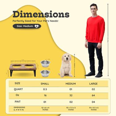 Підвищений дерев'яний стійка для собак AASPIRE PETS з 2 нержавіючими мисками – для води та корму, об'єм 0,9 л, годівниця для собак середніх порід