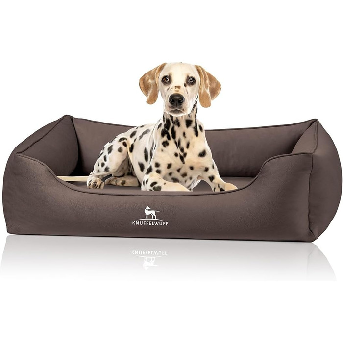 Ортопедичне ліжко для собак Knuffelwuff Oliver, розмір S, темно-коричневе | Зносостійке покриття штучної замші | Memory Foam | Водовідштовхувальне, пральне | Для суглобів, міцне, для собак маленьких та великих розмірів, 70 x 50 x 20 см, темно-коричневе