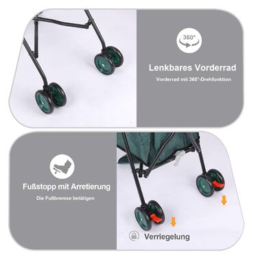 Візок для собак Regenschirm Hundebuggy для маленьких собак 10-9 кг, складний, легкий (4,1 кг), з подвійним ременем на плечі, кошиком для зберігання, тримачем для напоїв, темно-зелений