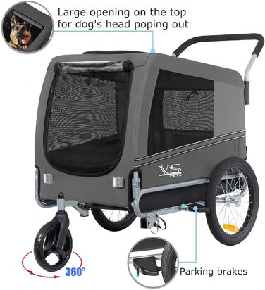 Візок для собак Tiggo VS Pets 2-в-1: візок та велосипедний причіп, сірий, об'єм 270 л, до 35 кг