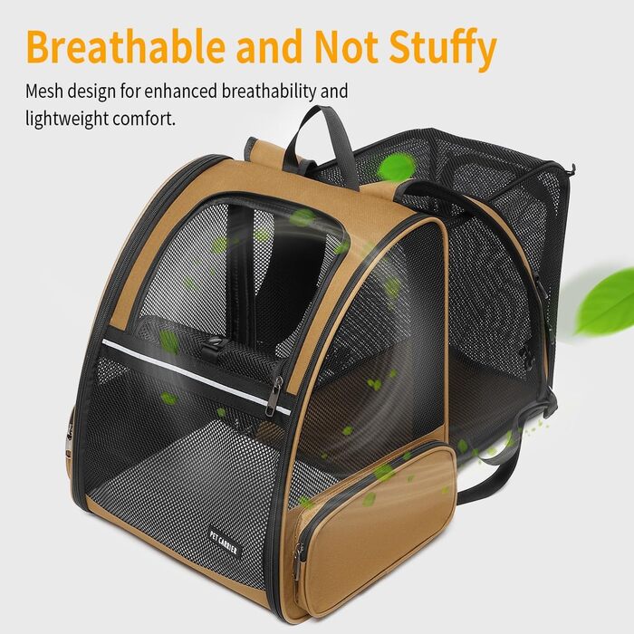 Рюкзак-переноска для кота та собаки, розширюваний, коричневий. Підходить для котів та собак вагою до 9 кг