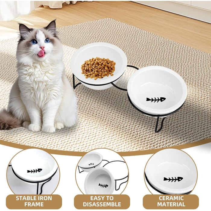 Миска для кота з автопоїльником, керамічна миска з металевим підставкою, миска для води та корму для котів, кошенят, собак, придатна для миття в посудомийній машині