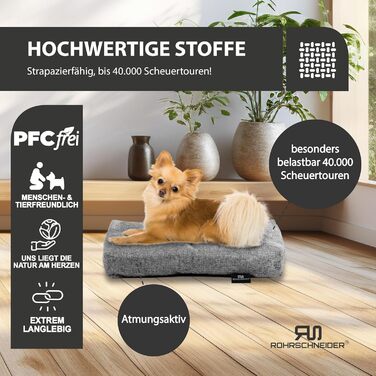 Лежанка для собак Rohrschneider з мискою, сіра, 47 x 30 x 7 см | Лежанка для собак та котів з антиковзаючою основою, Made in EU