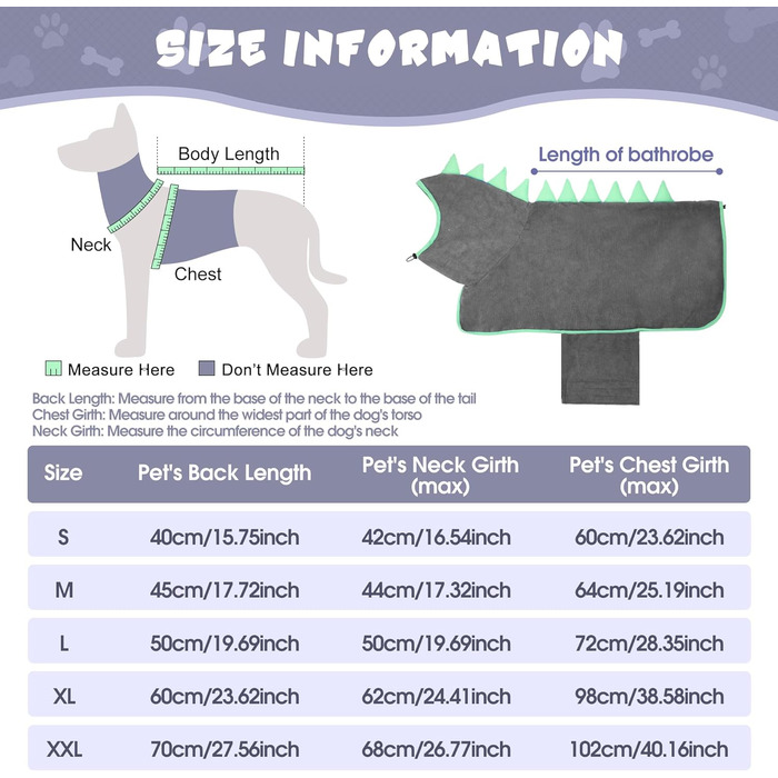 Рушник для собак з мікрофібри, швидко сохне, регульований, надзвичайно поглинаючий, для середніх та великих собак, легко одягається, (сіро-зелений, M)
