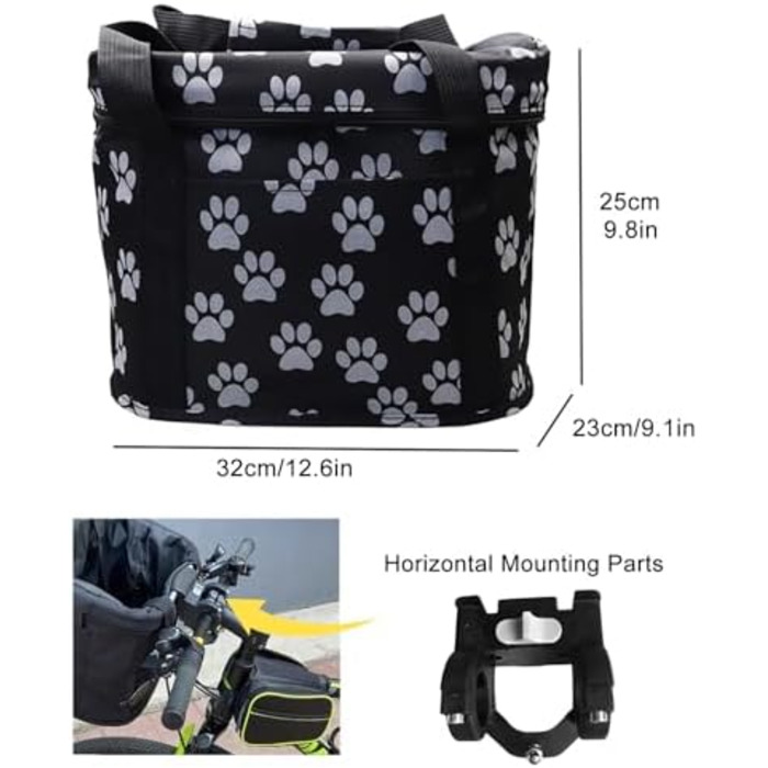 Складаний велосипедний кошик для тварин, знімний кріплення на кермо, для собак та котів, чорно-білий