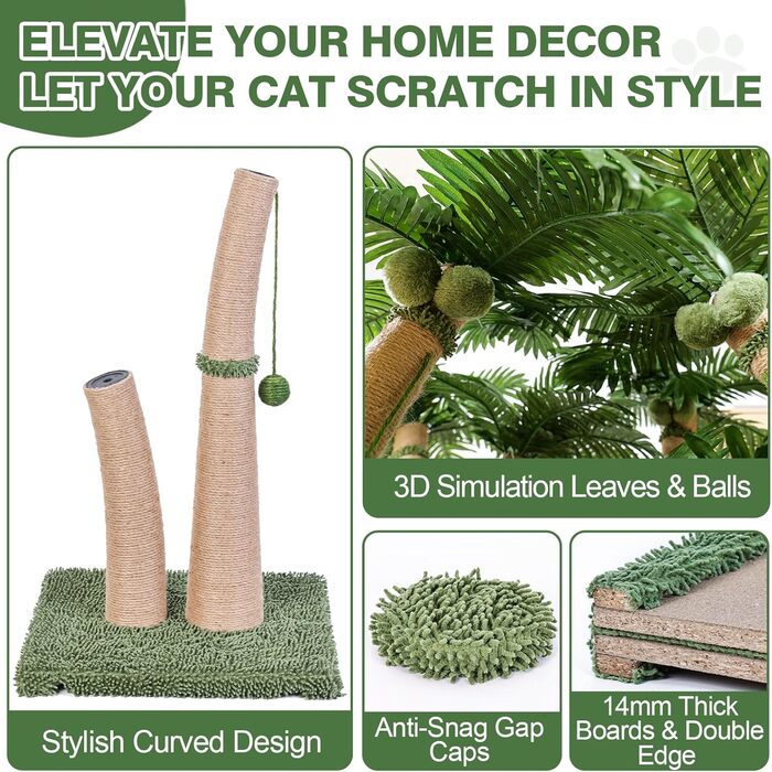 Котячий когтетоп Furlogy - 92 см, з мотузкою та інтерактивними м'ячиками, для дому, гнучкий, Стиль C