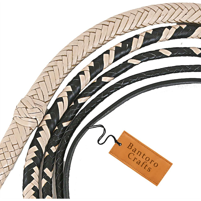 Чорно-кремова батогом з кенгурячої шкіри, важка батогом для биків з 16 пасмами, сплетений шкіряний пояс та шкіряна підкладка всередині, гучна, дзвінка батогом, стиль Індіани Джонса, для верхової їзди, кінний спорт, 6 метрів