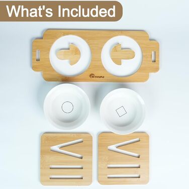 Підставка для корму для собак та котів, регульована висота, керамічна миска з бамбуковим підставкою, нахилена платформа для котів та маленьких собак (40*16)