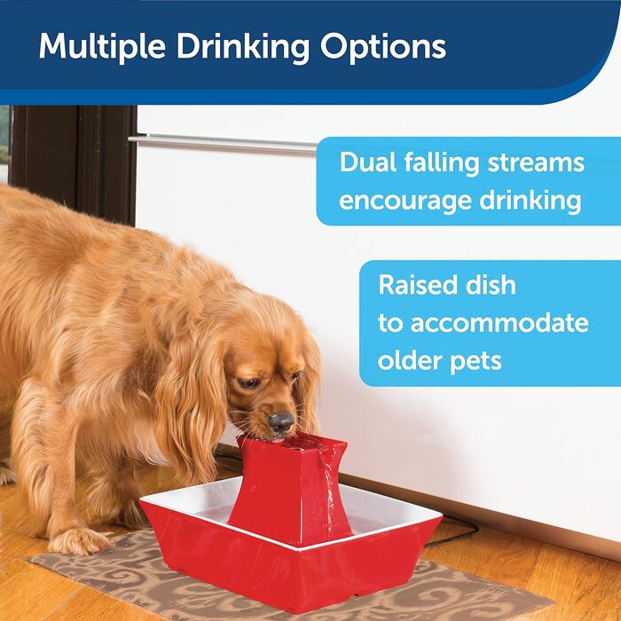 Керамічний фонтан для води PetSafe Drinkwell для котів і собак, подвійний потік, 2 літри, червоний