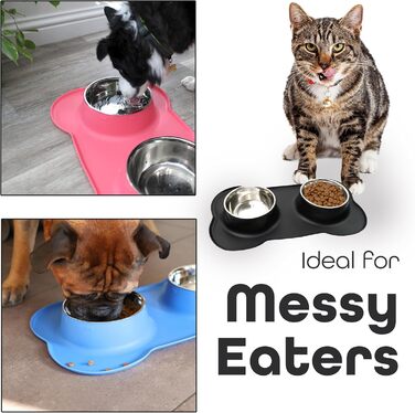 Набір мисок для тварин DIVCHI з силіконовим килимком, подвійний набір для котів, цуценят та маленьких собак (Vista Blue, M) Зелений M