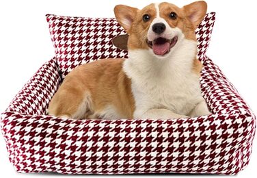 Ортопедичне ліжко для собак PETCUTE, кошик для собак, миється, нековзне, супер м'яке ліжко для домашніх тварин з знімним подушкою, кошик для собак та великих котів та собак, Коричневий (S, Бордовий)