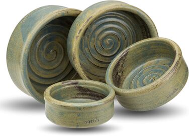 Керамічна миска для собак та котів KRAFTSPIRALE (зелено-блакитна) - ручної роботи, об'єм 0.6 л, висота 6 см