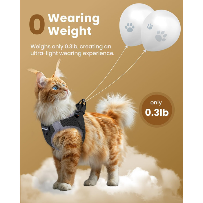 Шлейка для котів FAYOGOO з поводом, шлейка для котів анти-вислизання, регульована, з світловідбиваючими смугами, чорна M (1 шт.)