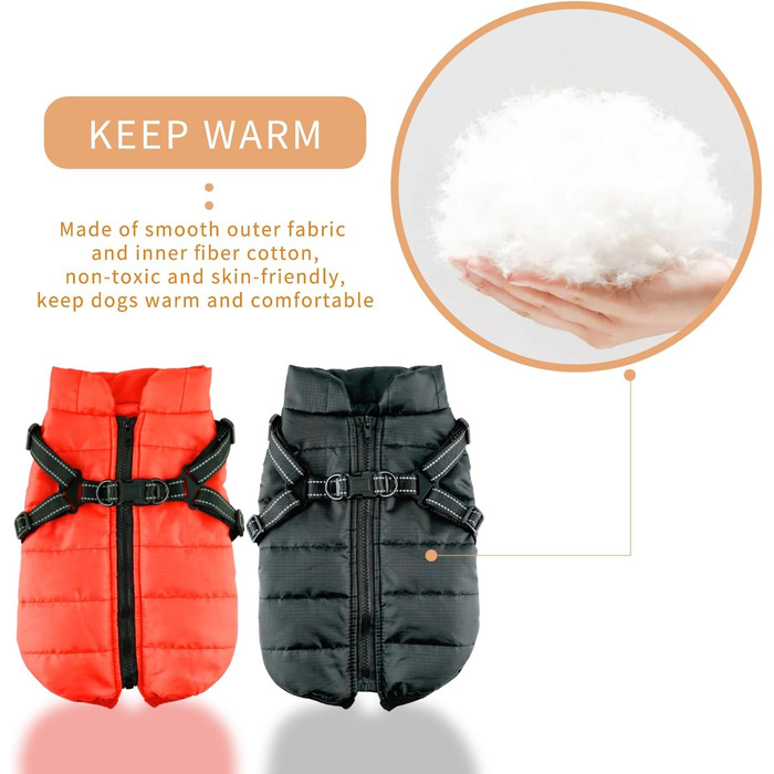 Зимовий теплий водонепроникний одяг для собак Eastlion - куртка для цуценят та собак, жилет з кільцем D, червоний, розмір M