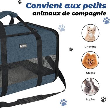 Транспортна сумка для котів та собак, дихаюча та складна, транспортна переноска для котів з регульованим плечовим ременем, знімна плюшева підстилка (Темно-синій, L)