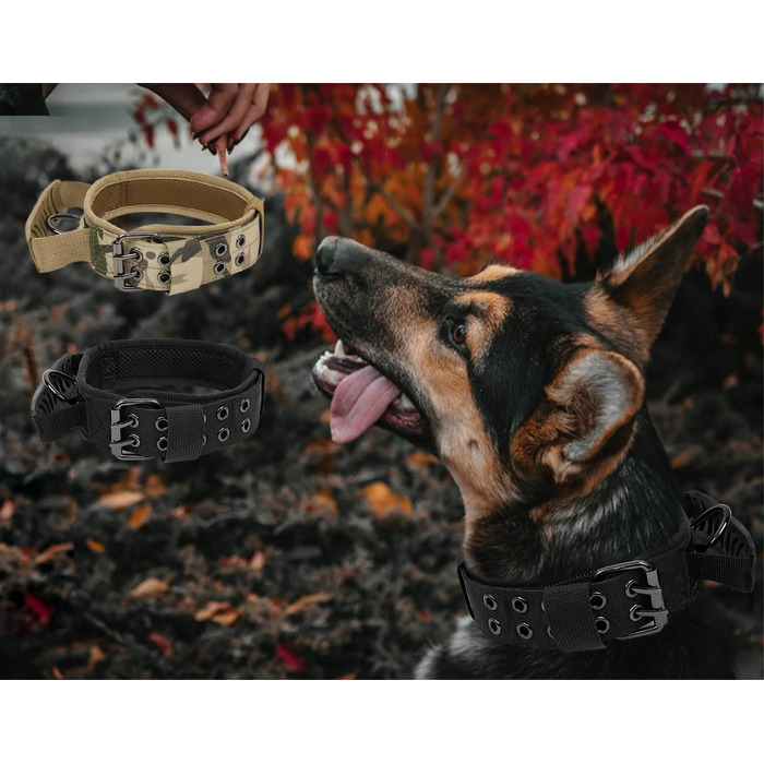 Тактичний нашийник для собак з ручкою та поводок, військовий нашийник. М'який наповнювач, нейлон, регульований нашийник для середніх та великих собак (XL, чорний)