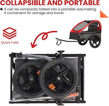 Дитячий велопричіп Sepnine для 1-2 дітей, від 12 місяців, швидко кріпиться, складаний, з 5-точковим ременем та кишеньками для зберігання. BT609-Червоний