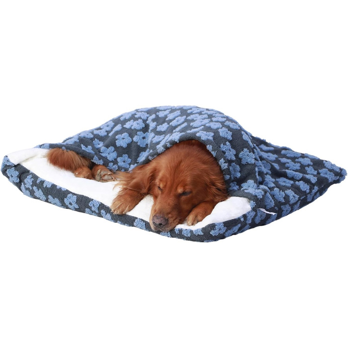 Спальник для собак з дахом, затишне ліжко-будиночок для собак, теплий зимовий плюшевий ліжко з капюшоном, ліжко для котів зі знімним дахом, диванчик для маленьких та середніх собак (60x50x23 см, блакитний)