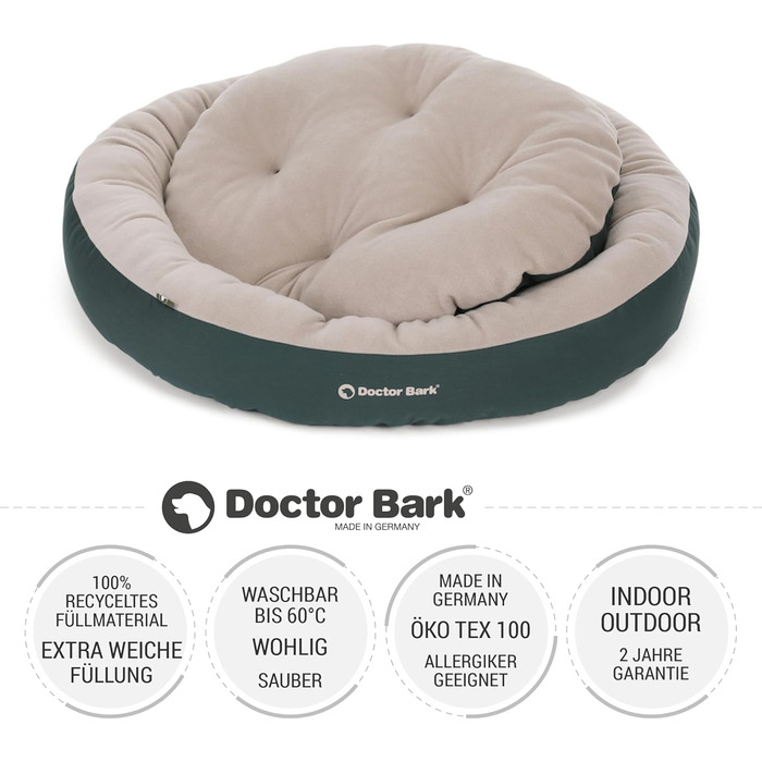 Зручне ліжко для собак Doctor Bark GreenLabel (S, 50x40 см, зелене) - м'яке, кругленьке гніздо з ворсистим подушками з флісу/бавовни