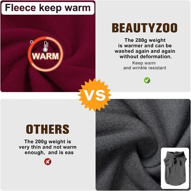 Тепла жилетка для собак BeautyZoo з капюшоном та кільцем для повідка – теплий одяг для маленьких та середніх собак, бургундський колір, розмір S (обхват грудей: 38.1 см)