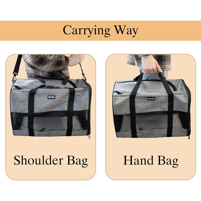 Транспортна сумка для котів та собак, дихаюча та складана, з регульованим плечовим ременем, знімний плюшевий матрац (Сірий, L)