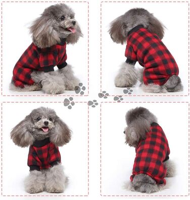 Піжама для собак Oncpcare з флісу, теплий халат, комбінезон, сорочка, одяг з бавовни для маленьких собак та котів, чорний/червоний в клітинку, розмір M