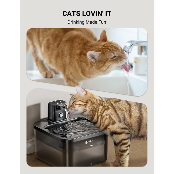Автоматичний котячий фонтан DownyPaws, 2,5 л, бездротовий, з датчиком руху, BPA-free, чорний, 6 фільтрів