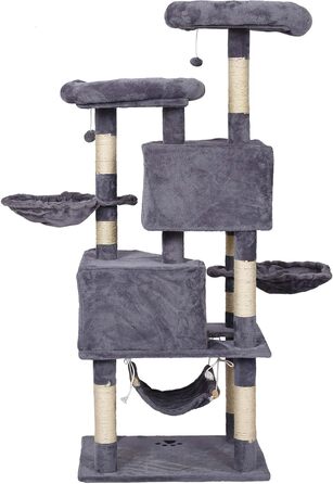 Дряпка для котів Wiltec сірого кольору з мотивом лапок 145 см: дряпка, платформа, будиночок, гамак, кліматичний комплекс для котів