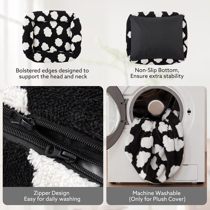 Ортопедичне ліжко для собак JOEJOY XL, прямокутне, чорне, знімний чохол на блискавці, антиковзаюча підкладка, для цуценят та великих собак (107x91x23 см)