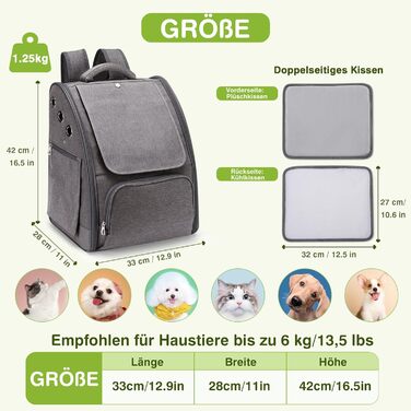 ALLSOPETS Рюкзак-переноска для собак і котів, складаний, дихаючий, з сонцезахистом, графітово-сірий, для подорожей, кемпінгу, прогулянок