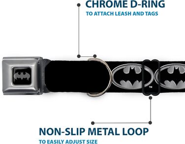 Buckle-Down нашийник для собак Batman, чорний/сріблястий, міцний, регульований
