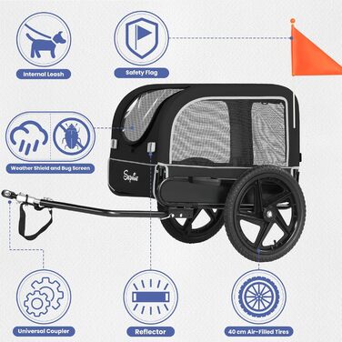 Фаркоп для велосипеда для собак маленьких та середніх порід - до 23 кг, складний, з швидкознімними колесами, чорний