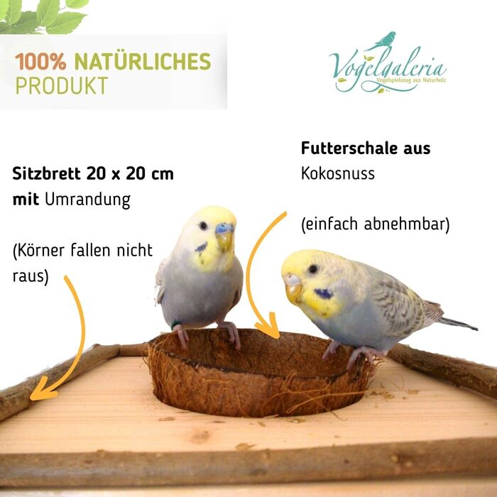 Сидіння для птахів Vogelgaleria з кокосовою мискою, знімна годівниця, іграшка та кормове сидіння для папуг і канарок