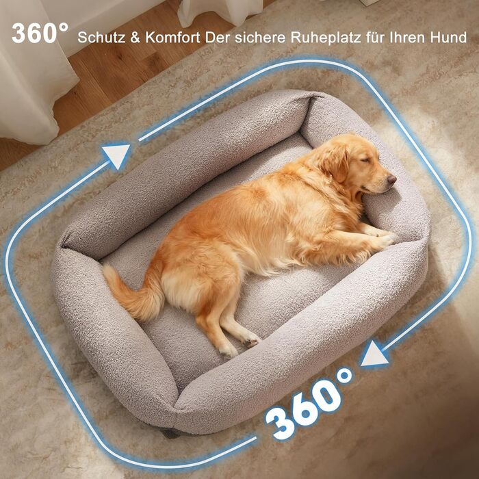 Крісло-лежанка для собак великих порід, XXL, світло-сіре, 106x76x20 см, знімний чохол, неслизьке, з підковою для шиї