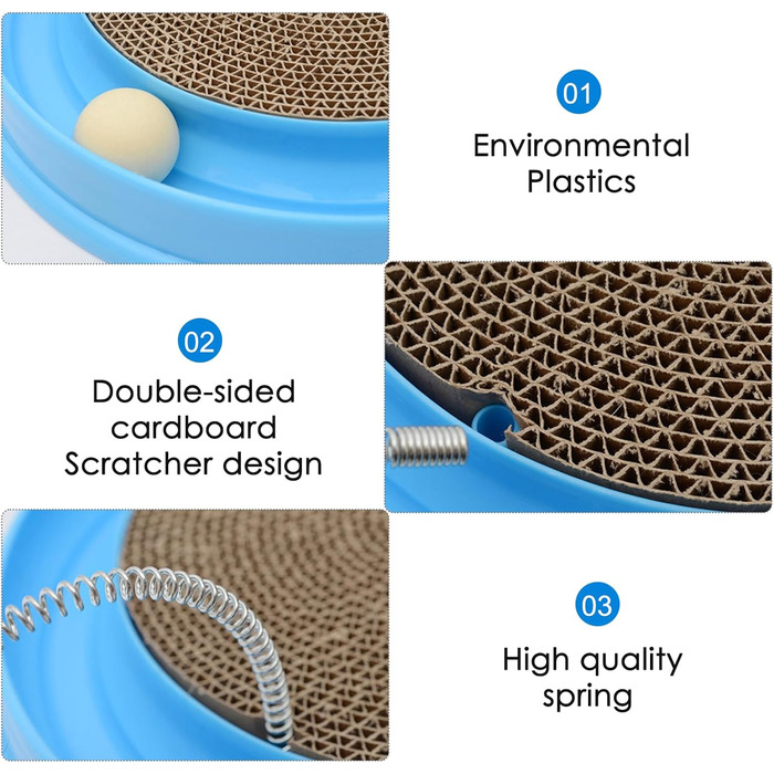 Кігтеточка для котів з м'ячиком та іграшковою мишкою - інтерактивна іграшка для кошенят, тренування та розваги. Ігровий мат для котів, синій.