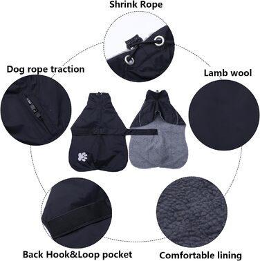 Водонепроникний дощовик для віндгорсу (гленкора) від Geyecete, теплий, з підкладкою з плюшу, чорний, L (довжина спини: 61-64 см)