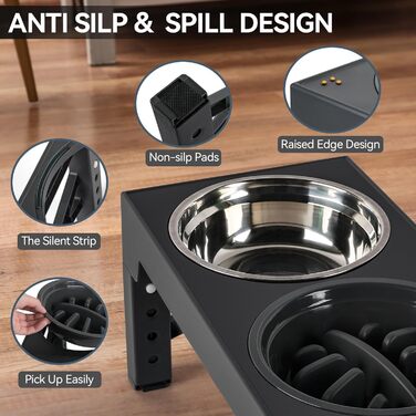 Підвищений годівниця для собак PAWISE, 5 рівнів регулювання, для собак маленьких, середніх та великих порід, з двома великими мисками з нержавіючої сталі, антиковзаюча, BPA free пластик