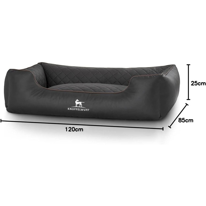 Ортопедичне собаче ліжко Knuffelwuff Madison з чорного штучної шкіри XXL 120 x 85 см - знімний чохол - легко мити - для великих, середніх та маленьких собак, розмір 120 x 85 x 25 см