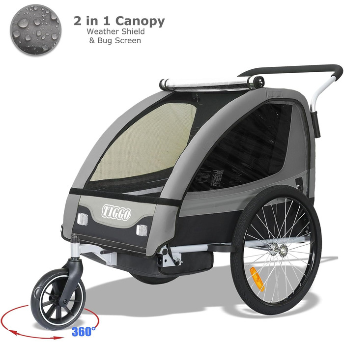 Дитячий причіп Tiggo 2-в-1 для велосипеда: причіп-велосипед, сірий, 50402