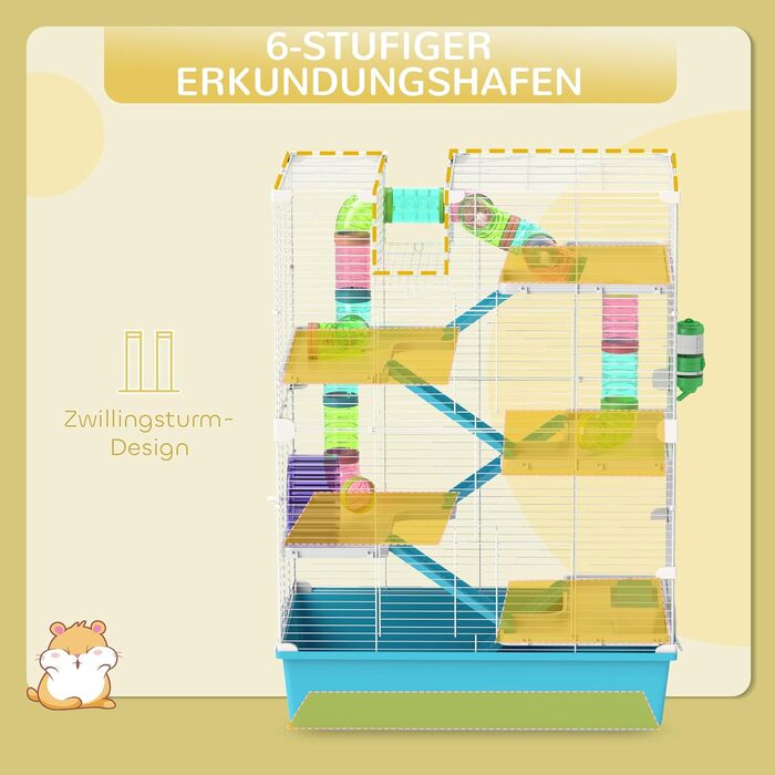 Клітка для хом'яків PawHut 6 поверхів, 58 x 36 x 81 см, блакитна