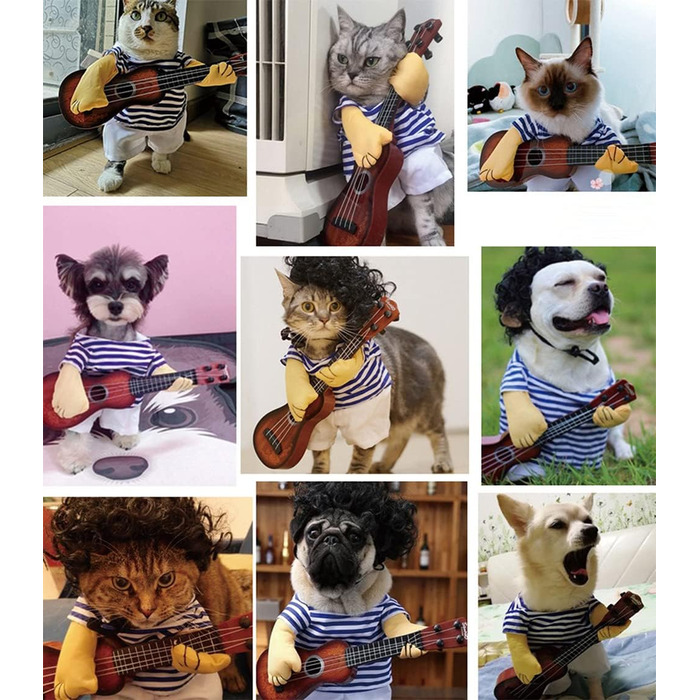 Костюм для собаки Ranvi: Гітарист, костюм для кота, карнавальний костюм для домашніх тварин, Хелловін, Новий рік, вечірка, Cosplay (L), синій, білий