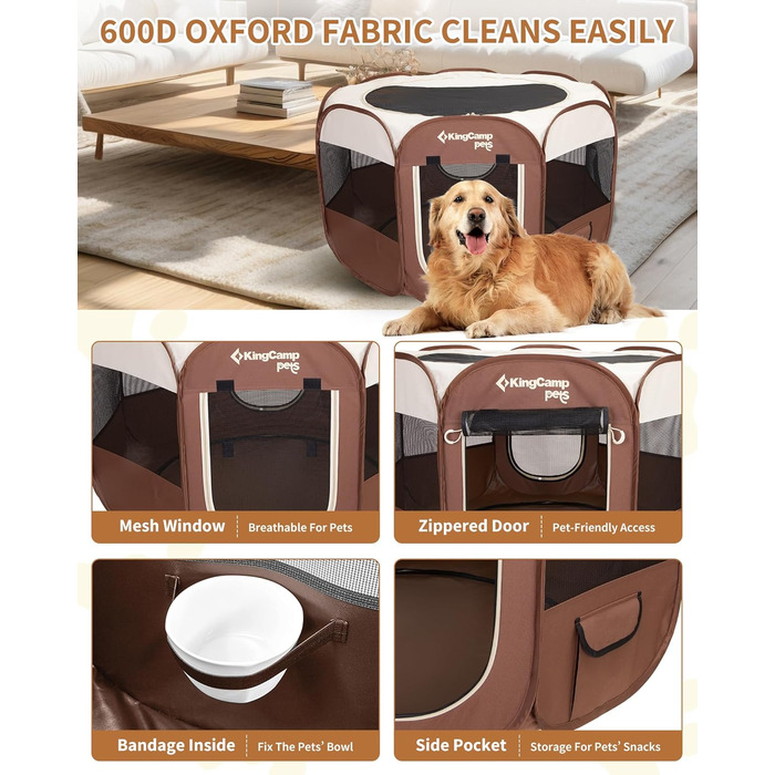 КінгКемп Переносний вольєр для собак, вольєр для цуценят, складаний вольєр для домашніх тварин, собачий намет з сумкою, для використання в приміщенні та на вулиці, знімний блискавкою низ, розмір S, хакі