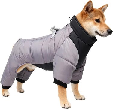 Зимовий теплий зимовий одяг для собак з D-початком, водонепроникний, флісова підкладка, для маленьких та середніх собак (Сірий, L)