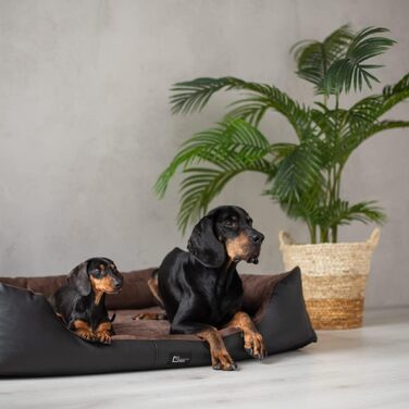 Ортопедичне ліжко для собак Eden, велике, середні породи, без подушки - килимок для собак, матеріал еко-шкіра + акриловий матеріал, знеболююче, зносостійке, міцне (L, чорно-коричневе)