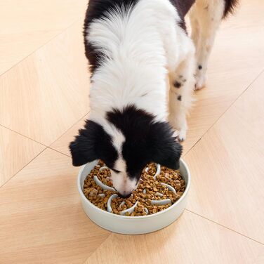 Миска для собак Vancasso з кераміки для повільного годування, пазл-миска з квітковим лабіринтом, протиковзна миска для великих порід, 3 чашки, сіро-блакитний колір