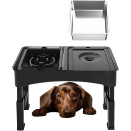 Підвищена годівниця для собак WS - 2-в-1 з регульованою висотою, анти-розливання, миска для корму та води без облизування (чорна)