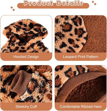 Світшот для собак з капюшоном з флісу, теплий одяг для маленьких собак, цуценят, Чихуахуа, Йоркширського тер'єра, котячий одяг (леопард, розмір XXS)