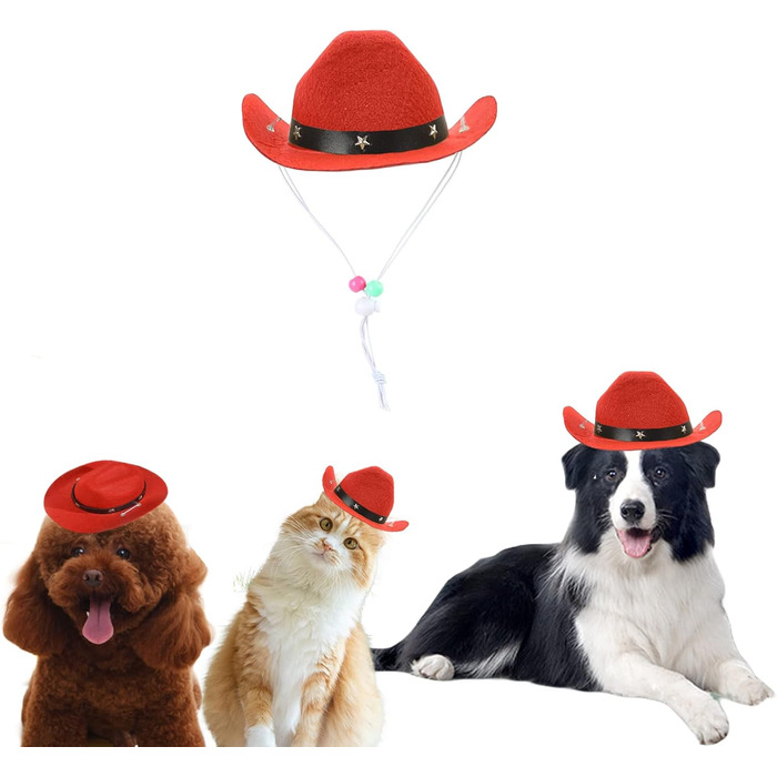 Костюм для собак AWOCAN: Ковбойський капелюх, аксесуари для косплею, набір для вечірок з домашніми тваринами (червоний)
